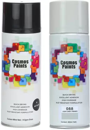 Cosmos Matt Black Spray Paint and Light Grey Primer -Combo Offer 400ml Paint and Primer in One  (400 ml)