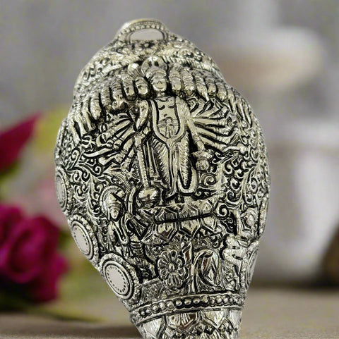 Pure Sterling Silver Plated Dashavtar Bhagwan Vishnu Antique Shankh 8.5inches