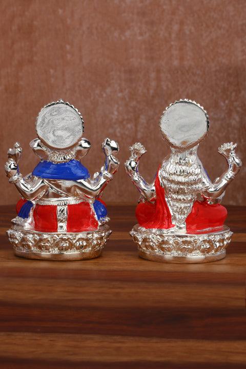 Divine Studio Pure Silver Plated Laxmi Ganesha Pair Goddess Idol | Laxmi Ganesh Murti for Gift, Laxmi Ganesh Idol Set |for Diwali Pooja Sculpture Statue Home, Gifting,Showpiece (3.5 inches Height)(Silver and Enamel)