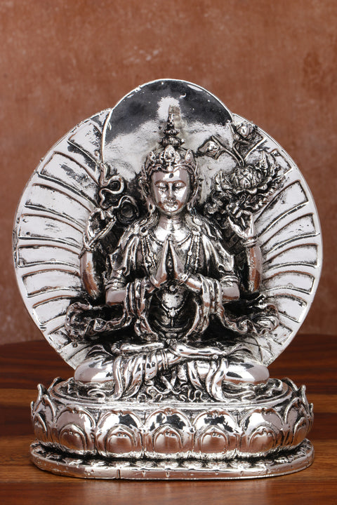 Divine Studio Pure Silver Plated Goddess Tara Idol Religious Statue with Sun Aura for Hinduism and Budhism | Home Décor, Office Desk, Mandir, Temple & Pooja (6inches)