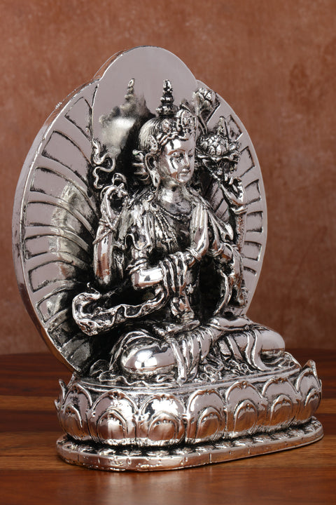 Divine Studio Pure Silver Plated Goddess Tara Idol Religious Statue with Sun Aura for Hinduism and Budhism | Home Décor, Office Desk, Mandir, Temple & Pooja (6inches)