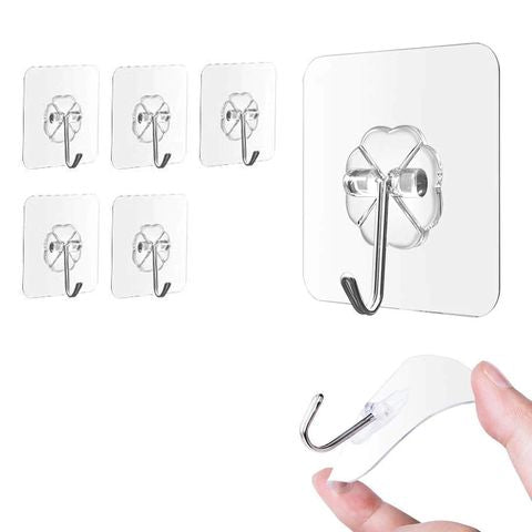 Funku Self Adhesive Strong Plastic Hooks for Wall, Waterproof and Oil Proof for Kitchen Bathroom Ceiling Office Window (Pack of 5)